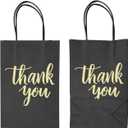 DjinnGlory 100 Pack Small Size Black Thank You Paper Gift Bags with Handles 9x5.5x3.15 Inch for Business Birthday Wedding Bridal Baby Shower Party Favors Goodies