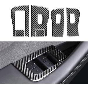 Door and Window Switch Control Panel Cover, Suitable for Tesla 3/Y Models, Carbon Fiber Interior Accessories (Glossy Carbon Fiber Pattern, 2017-2023 M3/2021-2024 My)