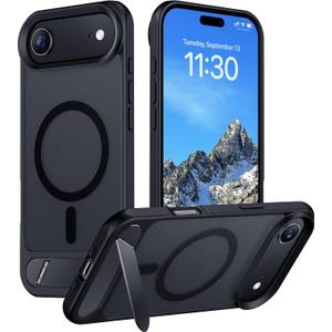Temdan Designed for iPhone Air Case, Built-in Invisible Kickstand Compatible with MagSafe Military Grade Shockproof Slim Translucent Matte Phone Case for iPhone 17 Air 6.5 inch (Black)
