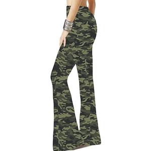 WSPLYSPJY Women's Print Stretch Bell Bottom Flare Palazzo Pants Trousers Camouflage, Size: XL