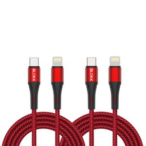 BLOKK 3ft USB C to Lightning Cable, 2-Pack - Red Nylon iPhone Charger - Fast Charging Cord Compatible with iPhone, iPad, and AirPods