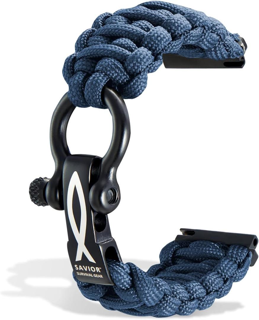 Savior Survival Gear Paracord 20mm/22mm Watch Band with Quick Release - Men & Women - Strap Compatible with Various Smart Watches, including Galaxy (some), S3 Classic, and Fenix 5 (Dark Blue)