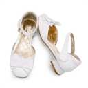 DREAM PAIRS Girls Dress Shoes Closed Toe Low Heels Ankle Strap Bow Ballet Wedding Party Sandals Princess Flower Shoes for Little Kid (White, Size 2)