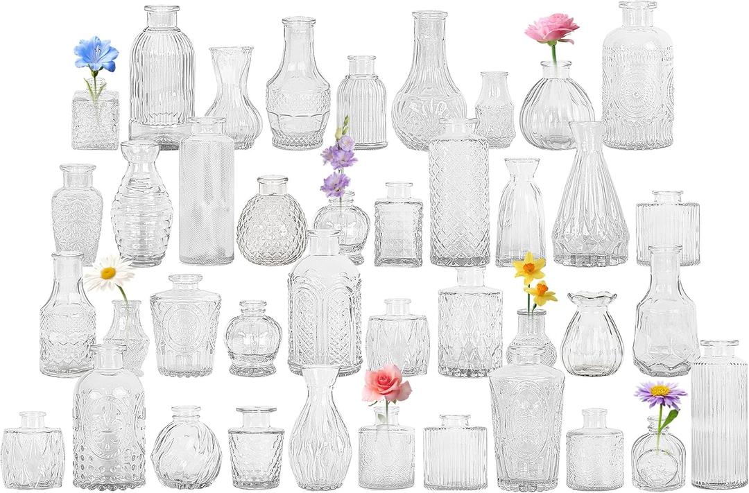 40 Pcs Glass Bud Vase Set,Small Flower Vase for Tables Centerpieces Decor, Mini Vintage Clear Vase for Home,Wedding,Party Decorations, Clear