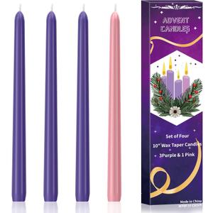 2 x 4 Pack Advent Taper Candles Premium Hand Dipped 10in Unscented Christmas Taper Candles - Ideal for Seasonal Celebrations, Holidays, Church, Celebration, Party