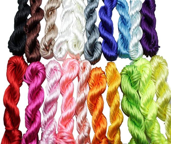 New 20 Bundles 200Yards 2.5mm Satin/Rattail Silk Cord for Necklace Bracelet Beading Cord
