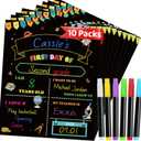 10 Packs First Day of School Sign, 12" X 10" Back to School Sign, Double-Sided Paper Chalkboard First and Last Day of Schools, Reusable Photo Prop for Kindergarten Preschool Kids with 6 Liquid Chalk