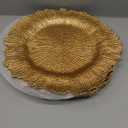 13 Inch Gold Charger Plates, Round Reef Pattern, Plastic, Set of 6, for Dinner Plates, Wedding Decor, Table Setting (Irregular)
