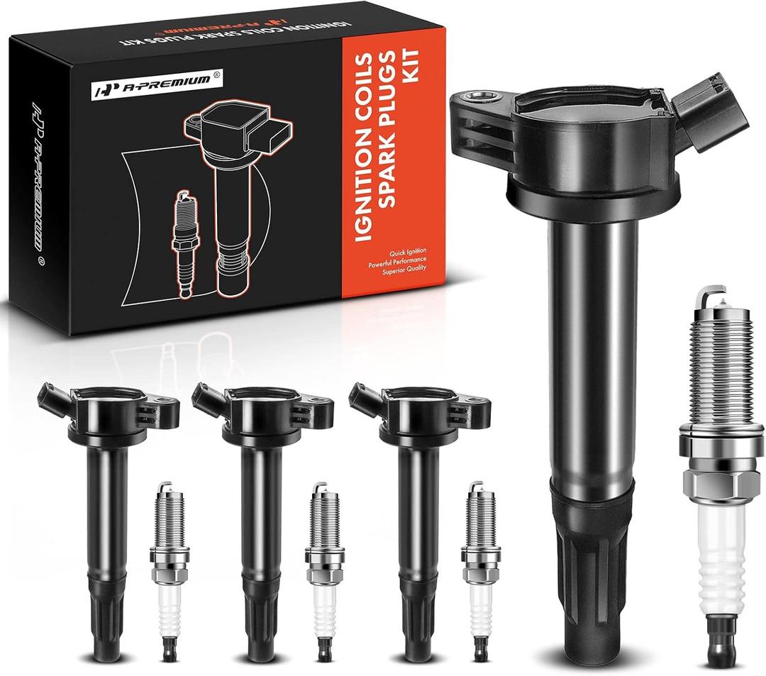 A-Premium Set of 4 Ignition Coil Pack and Iridium Spark Plugs Compatible with Toyota Camry 2010-2017, RAV4 2009-2018, Sienna 2011-2013, L4 2.5L 2.7L