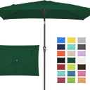 JEAREY 6.5x10 ft Rectangular Patio Umbrellas Outdoor Market Umbrella with Push Button Tilt and Crank, Rectangle Table Umbrella 6 Sturdy Ribs UV Protection for Pool Garden Backyard Deck, Deep Green