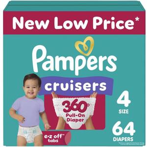 Pampers Diapers - Cruisers 360 - Size 4, 64 Count, Babyproof up to 100% Leakproof Pull-On Diaper