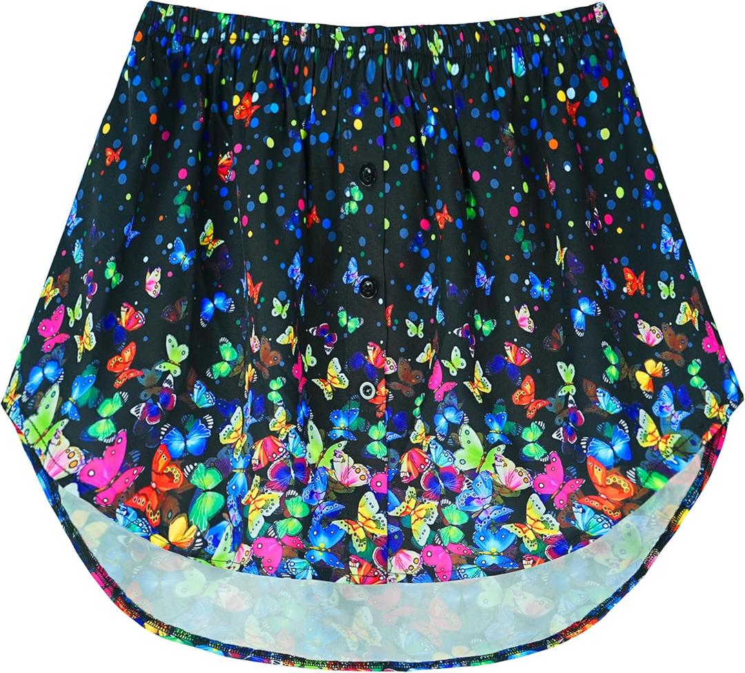 OBBUE Women's Mini Adjustable Shirt Extender Removable Layering Half Length Underskirt with Buttons (Large, Butterfly)