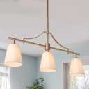 Gold Chandeliers for Dining Room, Modern 3 Light Linear Island Light Fixtures with Fabric Shades for Kitchen, Bedroom, Living Room