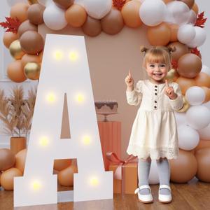 Bugame 3FT Light Up Letters, Quick 7-Min Setup No Edge Assembly Needed, Lightweight Foam Board Marquee Letters for Birthday Wedding Baby Shower Backdrop Decor, Letter A