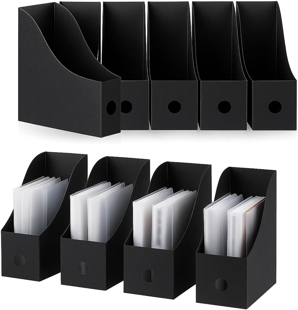 Geyee 12 Pack Magazine File Holder Plastic Desk Organizer Magazine Holder Storage Heavy Duty File Boxes for Home Storage and Office Organization (Black), 16.54"L x 13.39"W x 1.97"H