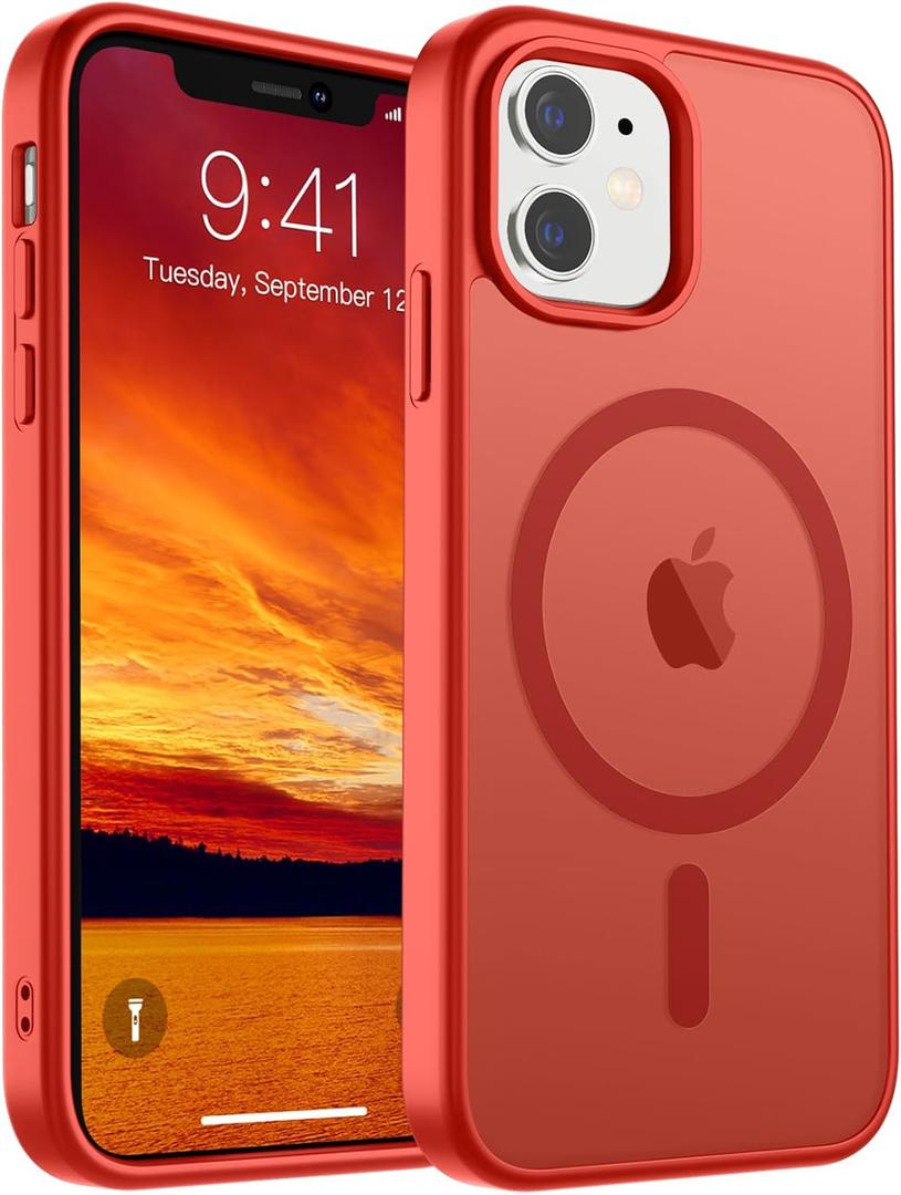 SUPFINE Magnetic for iPhone 11 Phone Case (Compatible with MagSafe) (Military Grade Drop Protection) Slim Translucent Matte Shockproof Phone Cover,Red