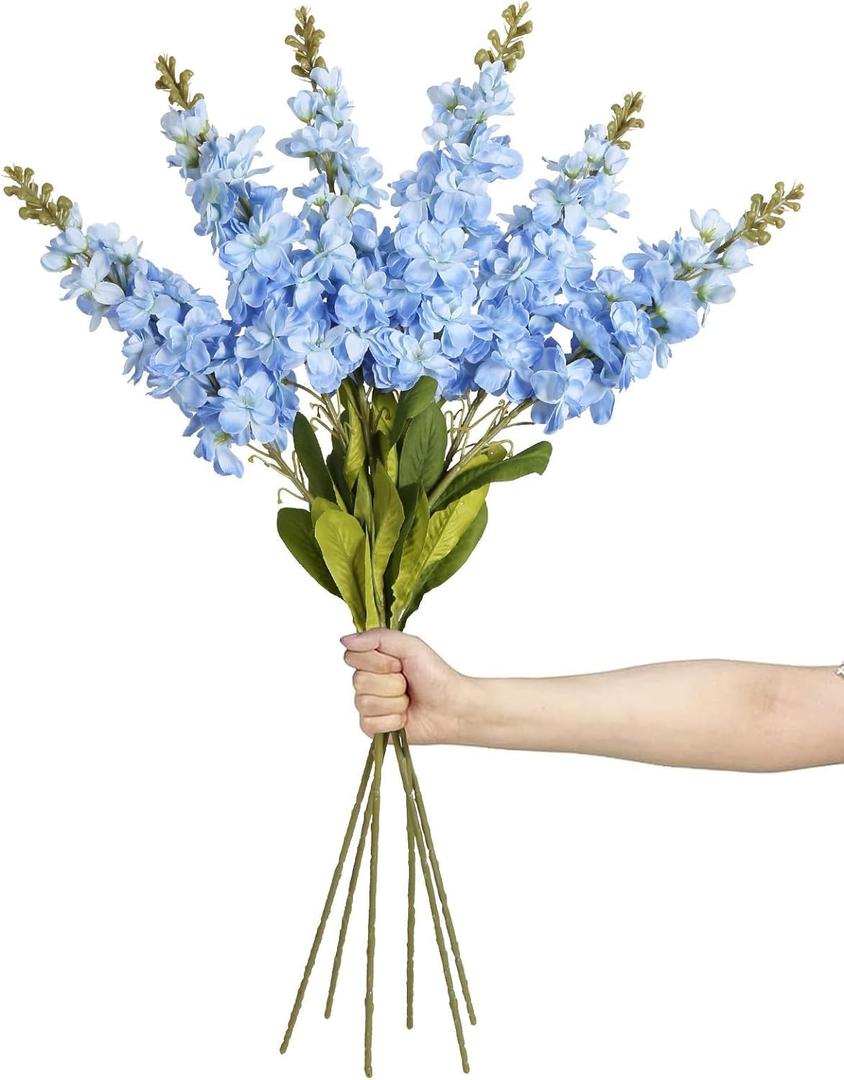 IPOPU 33.5 in 6 PCS Long Stem Blue Delphinium Snapdragon Flowers Light Blue Flowers Artificial Antirrhinum for Tall Vase Wedding Home Decor (Light Blue)