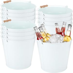 Didaey 12 Pcs Large Galvanized Metal Buckets with Handle 10 Inch Heavy Duty Stainless Steel Pails Round Pail for Party Wedding, Crafts, Utensils, Table Centerpieces (White)