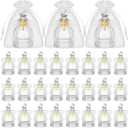 Newtay Holy Water Bottles Catholic Bulk Glass Baptism Favors for Guests Christian Water Container with Cross Organza Bags Bow for Holy Communion Gifts Church Wedding Baptism (24, Pure White)