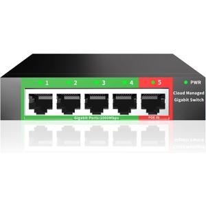 STEAMEMO 5-Port Gigabit Ethernet Switch | Smart Managed with VLAN/QoS | Plug & Play Desktop/Wall-Mount Network Hub w/ PoE in Design | Sturdy Metal & Energy-Efficient(Includes Power Adapter)