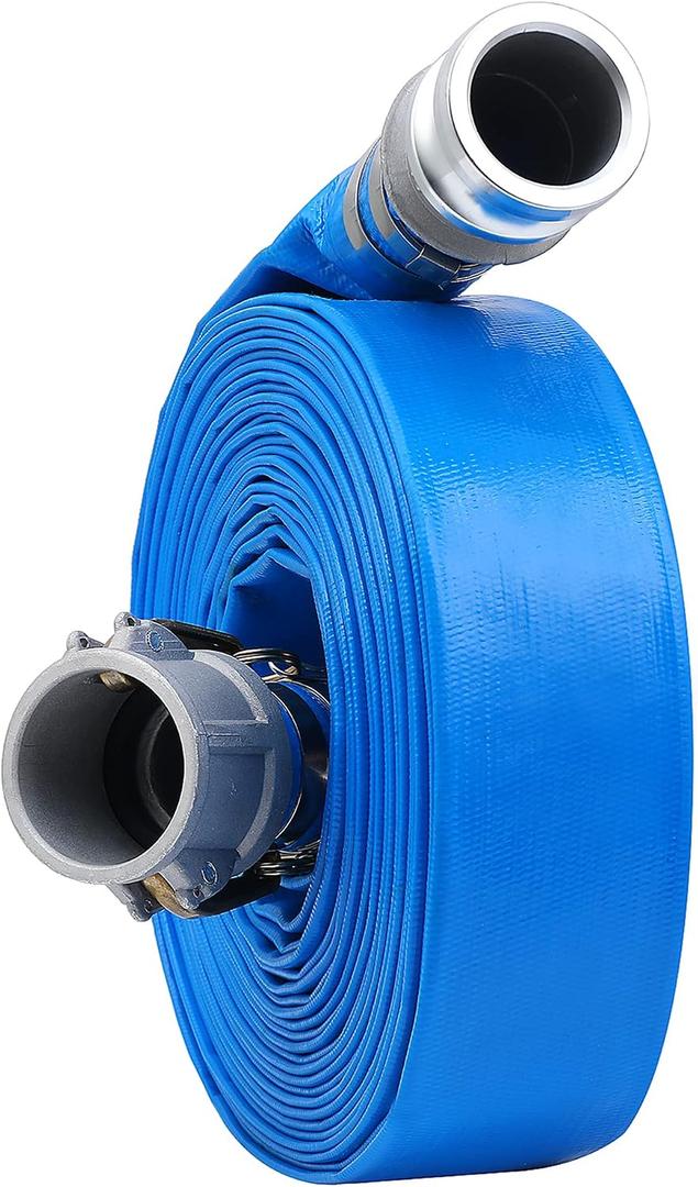 3" x 50ft PVC Lay Flat Discharge Hose With Aluminum Camlock C & E Fittings, Cam Lock Fitting, Heavy Duty Reinforced Pump Backwash Hose Assembly