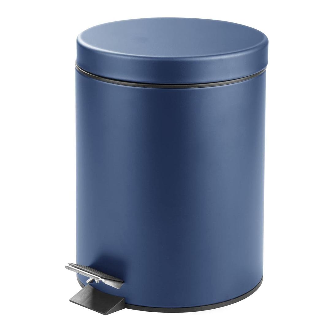 mDesign Pedal Bin  Metal Waste Bin with Pedal, Lid and Plastic Bucket Insert  for Bathroom, Kitchen, and Office  5 Litre Household Rubbish Bin with Ergonomic Design  Blue (Navy)