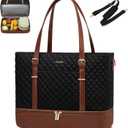 LOVEVOOK Lunch Tote Bag for Women, 15.6 Inch Laptop Work Bag With Lunch Compartment & Large Cup Holder, Lightweight Work Briefcase for Travel, Bussiness, Teacher (Brown-black)