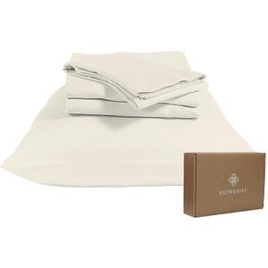 BIOWEAVES 100% Organic Cotton Sheets Queen Sateen Weave - Smooth, Soft & Silky, 300 Thread Count GOTS Certified Organic Sheets Queen with 17 Deep Pockets  4 Piece Set, Natural
