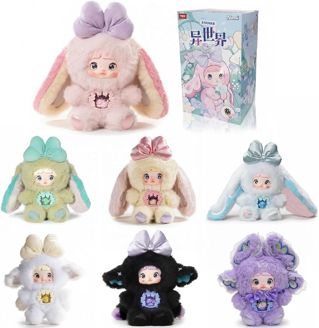 Nommi Blind Box Plush Figures, Cute Vinyl Blind Box Nommi Plush, Collectible Nommi Fantasy World Series, Kawaii Action Figure Mystery Box for Gifts, Single Box (1 of 7 Possible Styles)