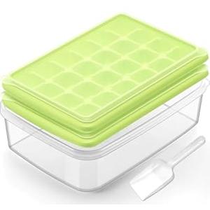 ARTLEO Ice Cube Maker Trays for Freezer with Lid and Storage Bin, Easy Release 24 Nice Size Ice Cubes Trays 2 pack with Cover, Scooper, Flexible Plastic Ice Mold, BPA Free Ice Bucket Kit