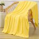 Puncuntex Yellow Throw Blanket 50"60",Super Soft Flannel Fleece Plush Cozy Blanket with 3D Jacquard Square Grid Design Luxury for Couch Sofa Chair