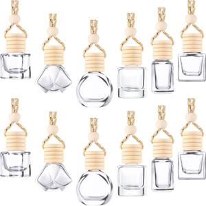Patelai 12 Pcs 8ml Hanging Car Air Freshener Perfume Bottle Empty Clear Glass Essential Diffuser Oil Aromatherapy Fragrance Perfume Pendant Glass Bottle Decor(Assorted Style)