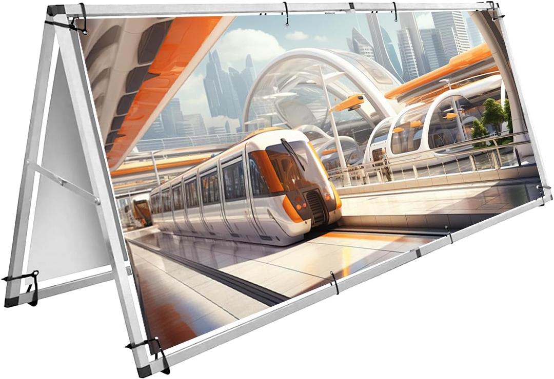 Aluminum Horizontal Banner Stand, 3 x 7ft A-frame Outdoor Banner Holder, Aluminum Banner Frame, Lightweight and Portable, Easy Tool-Free Setup