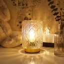 Battery Operated Lamp,Cordless Samll Glass Accent Lamp with Timer for Nightstand,Warm White Cozy Ambient Decorative Table Lamps for Shelf/Dorm/Office Cubicle/Desk/Entryway/Bedside(Iridescent Clear)