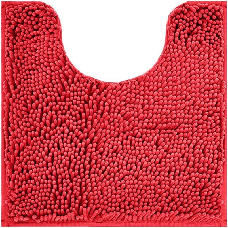 Reyox Chenille Bath Mat, Toilet Rugs U Shaped, Soft Plush Bath Bathroom Rug, Absorbent Shaggy Bathroom Contour Rug Red 19.7"x15.7"