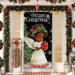 Christmas Door Cover Black Angel Girl Door Cover Merry Christmas Door Hanging Backdrop Decorations for Home Indoor Outdoor Winter Holiday Party Decor,71 x 35 Inch 2 PACK Christmas Door Cover Black Angel Girl Door Cover Merry Christmas Door Hanging Backdrop Decorations for Home Indoor Outdoor Winter Holiday Party Decor,71 x 35 Inch 2 PACK