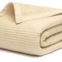 Salt Earth GOTS Certified 100% Organic Cotton Throw Blanket, 90" x 90" Waffle Blankets & Throws for Bed, Throw Blanket for Couch, Modern and Cozy Blanket, All Seasons, Comfy Soft Blanket (Parchment)