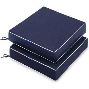 MIULEE 24 x 24 x 4 Inch Outdoor Chair Cushions,Waterproof Seat Cushions for Patio Furniture Garden with Ties Patio Chair Cushions Set of 2,Navy
