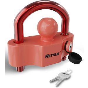 RETRUE Universal Coupler Lock Trailer Locks Ball Hitch Trailer Hitch Lock Adjustable Security Heavy-Duty Steel Fits 1-7/8 Inch, 2 Inch, 2-5/16 Inch Couplers Red & Red