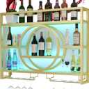 Wine Rack Wall Mounted with Wine Glass Rack Floating Bar Shelves for Liquor Bottles with LED Light Liquor Bottle Display Shelf Wall Bar Cabinet Mini Bar for Home Bar Dining Room Kitchen Living Room, Size: 140 cm (55.11 in)