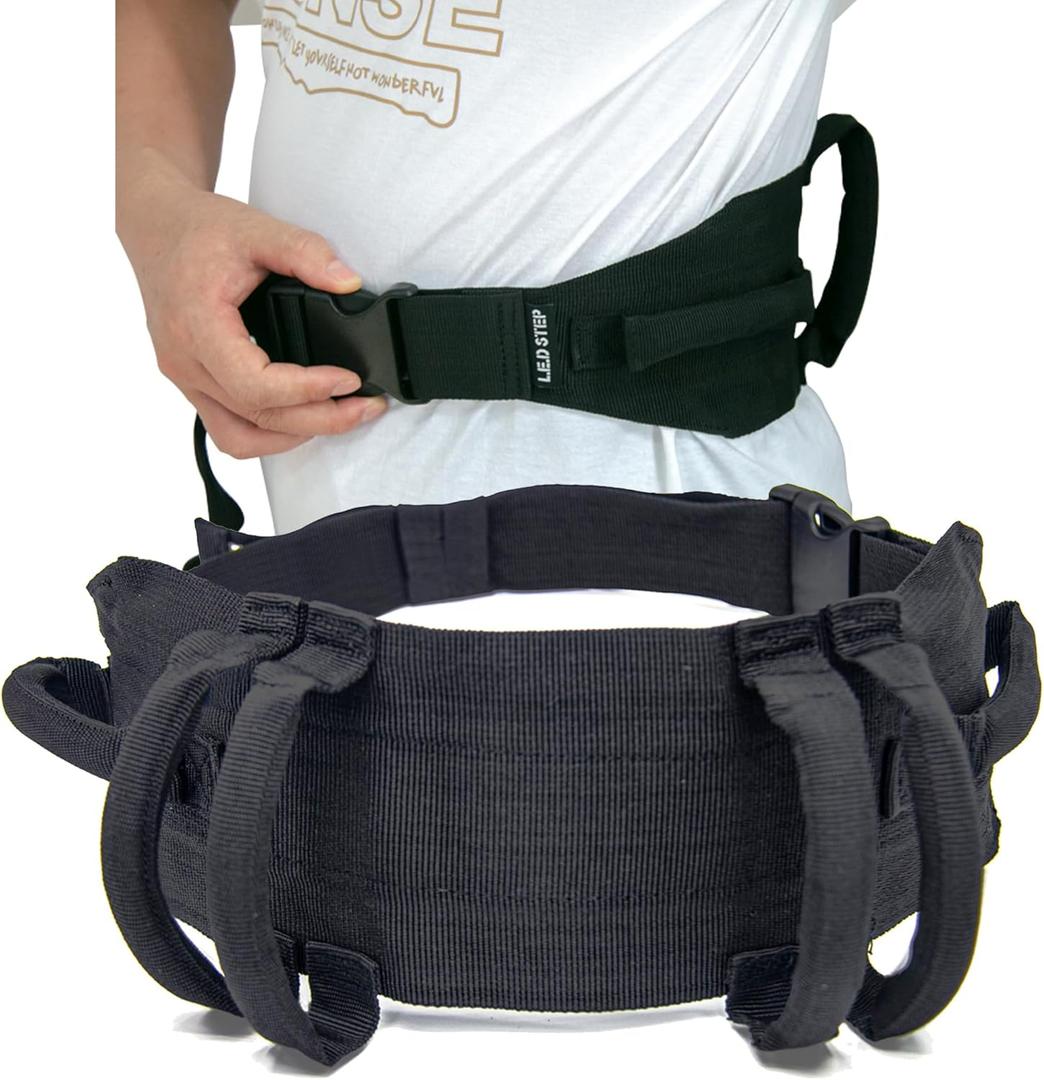 Gait Belt Walking Transfer Belt with 6 Plastic Padded Caregiver Handles and Quick Release Buckle for Patient,Elderly Physical Therapy (Black)