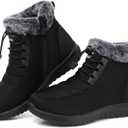 SHIBEVER Winter Boots for Women Snow: Fur Lined Warm Ankle Boots - Adjustable Water Resistant Outdoor Zipper Snow Shoes (7, Black)