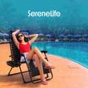 SereneLife Oversized Padded Zero Gravity Lounge Chair, Foldable Outdoor Patio Recliner, Anti Gravity Lawn Recliner with Cup Holder and Side Table for Backyard, Camping, Beach or Outdoor Relaxation