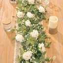 Anna's Whimsy 5.91FT Artificial Eucalyptus Garland with Flowers, Fake Flower Rose Gypsophila, Faux Floral Greenery Garland for Wedding Spring Home Party Craft Art Table Runner Decor (1PCS, Ivory White)