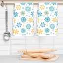 AnyDesign Winter Kitchen Dish Towel 18 x 28 Inch Gold Blue Snowflake Dishcloth Vintage Decorative Hand Drying Tea Towel for Baking Cooking Home Kitchen Decor Housewarming Gift, 2Pcs