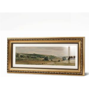 VIYYIEA Gold Framed Wall Art With Glass, Hills Plus Countryside Landscape Oil Canvas Painting, Impressionist Vintage Wall Decor For Living Room Entryway, 7x16inch
