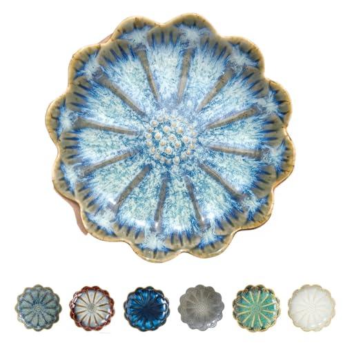 Ceramic Spoon Rest for Stove Top, Flower Cute Spoon Rest for Kitchen Counter, Cooking Spoon Holder for Kitchen Counter, Utensil Rest Spatula Rest Ladle Holder Tong Rest, 1 PC (Retro, Sea Blue)