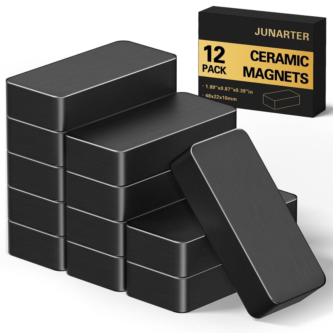 12 Pack Heavy Duty Magnets Blocks, 1 7/8" x 7/8" x 3/8" Industrial Magnets, Ferrite Blocks Magnets, Rectangular Ceramic Magnet for Crafts, DIY, Science, Tool Room, Home, Garage, Workplace