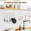 2 x Kitchen Utensil Hanger, Adhesive Utensil Holder Wall Mount Kitchen Rack Rail with 12 Hooks, Space Saving and No Drilling, White, 2 Pcs
