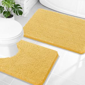 OLANLY Chenille Bathroom Rugs Mats Sets 2 Piece, 30"x20"+24"x20", Beige | Soft Absorbent Bath Mat and U-Shaped Contour Toilet Rug Set, Quick Dry, Machine Washable Bath Carpet, Home Decor Accessories